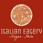 Ein italienisches Restaurantlogo mit rotem Hintergrund.